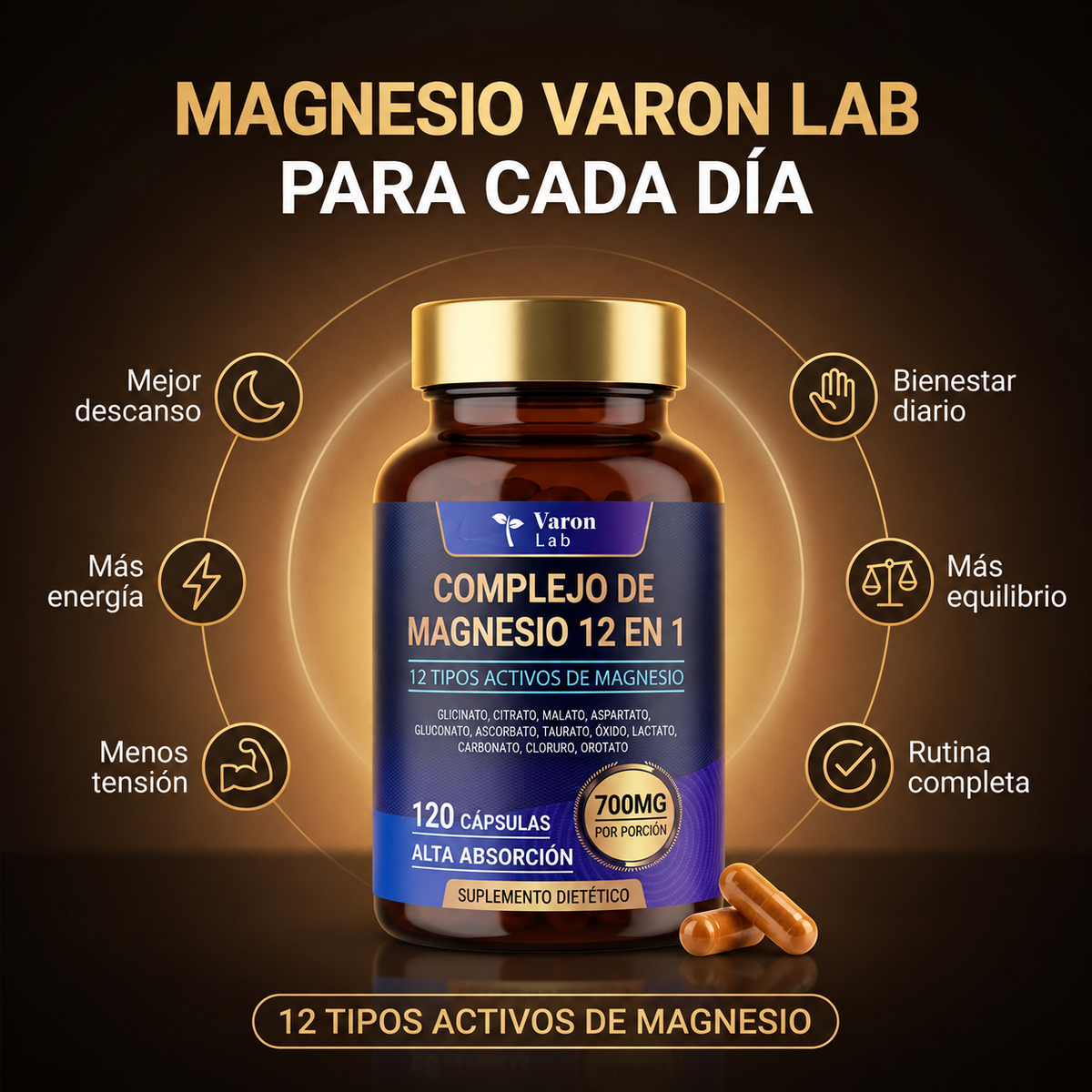 Magnesio Varon Lab para cada día: mejor descanso, más energía, menos tensión, bienestar diario, más equilibrio y rutina completa